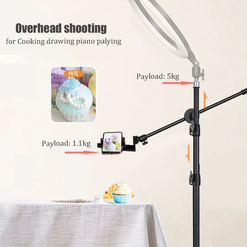 BFOLLOW 2m 79inch Tripod for Overhead Shooting Mobile Phone Tablet Light DSLR Camera with Boom Arm Video Studio Youtuber Stand - Image 2