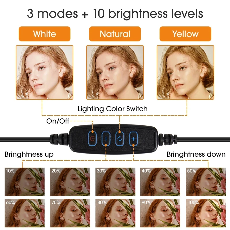 LED Ring Selfie Light Dimmable Photography Lighting Kit USB Charge Lamp with Tripod Support For Video Recording Live Broadcast - Image 3