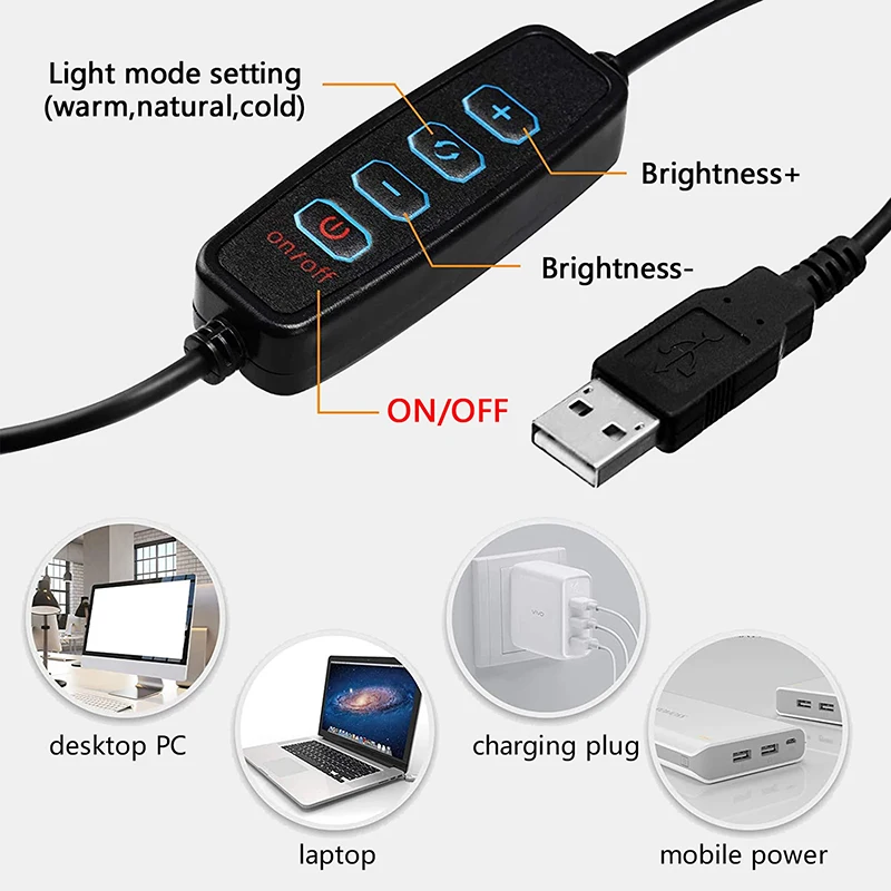 LED Ring Selfie Light Dimmable Photography Lighting Kit USB Charge Lamp with Tripod Support For Video Recording Live Broadcast - Image 2