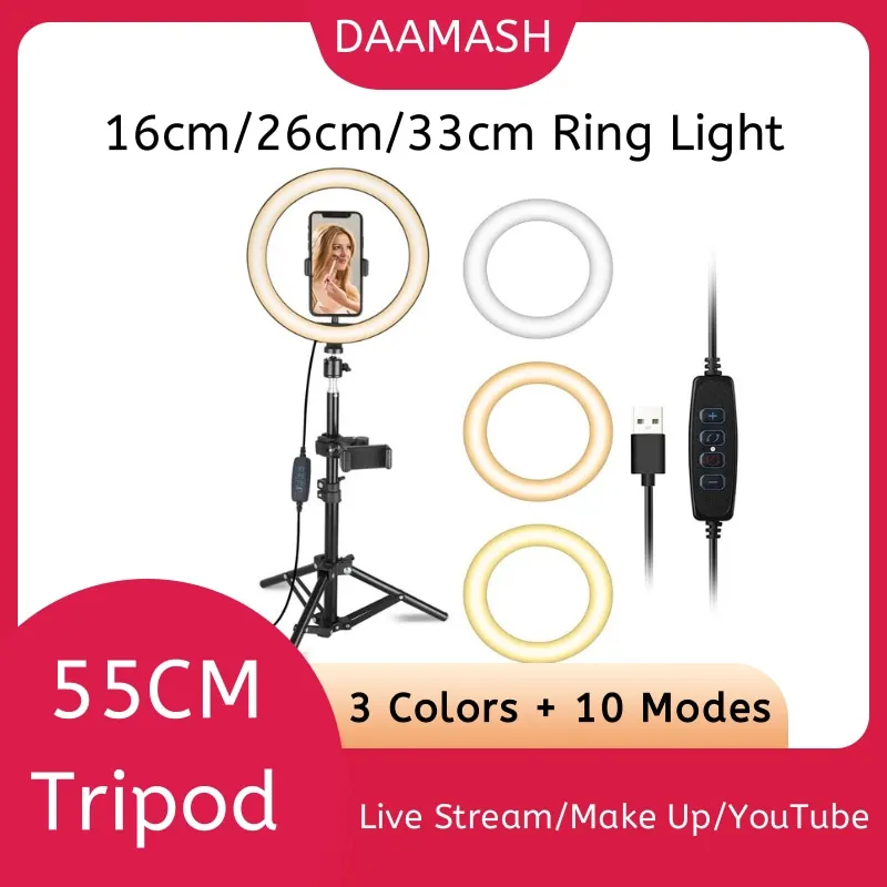 16/26/30CM Ring Light LED Selfie Video Lamp With Tripod Stand Phone Clip For YouTube Live Lighting Photo Photography Studio - Image 2