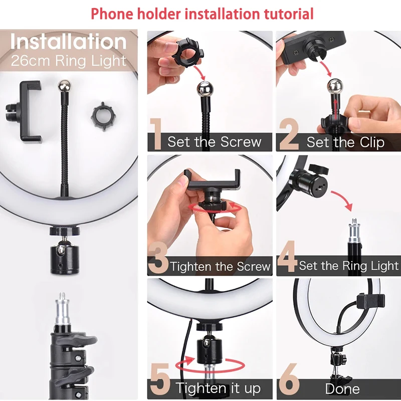 Selfie Video Light Selfie LED Ring Light Dimmable Round Ring Fill Lamp With Stand Tripods For Phone Video Live Camera Lighting - Image 6